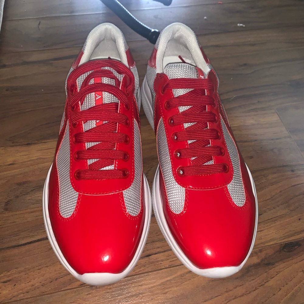 - Mens Prada America’s Cup Sneaker. Color Red size 8.5/9